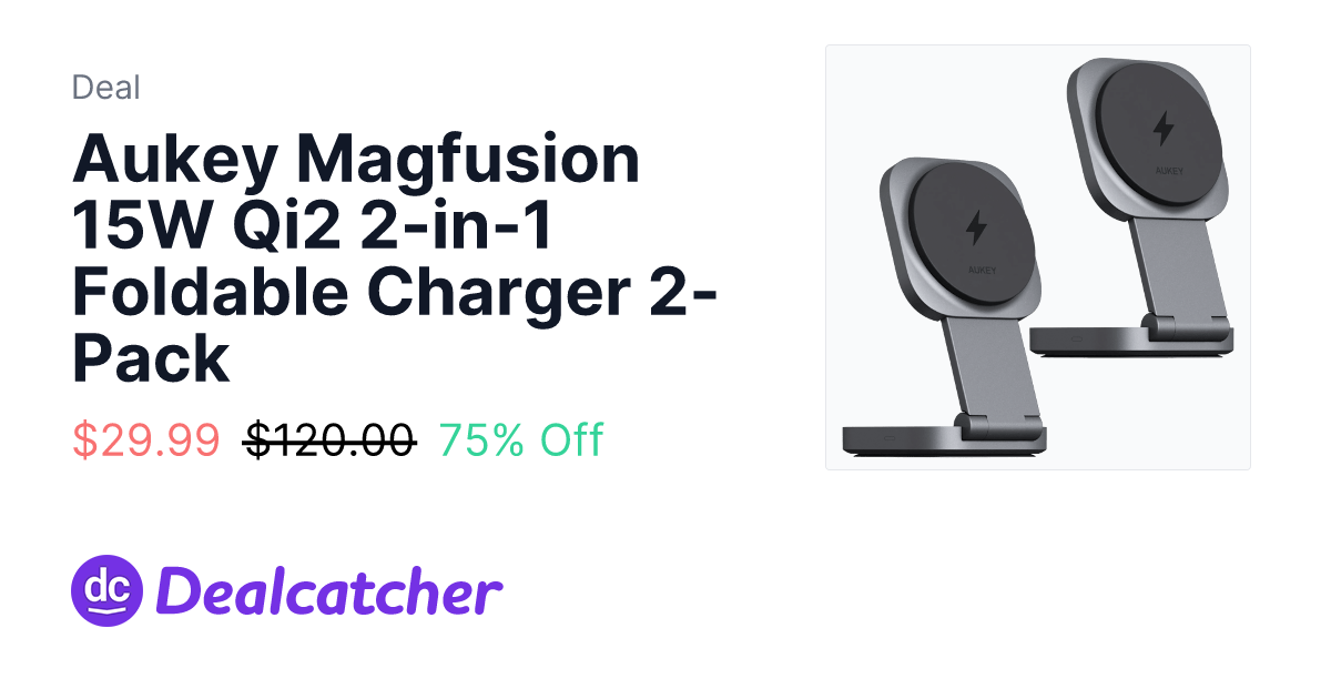 Side Deal - Aukey Magfusion 15W Qi2 2-in-1 Foldable Charger 2-Pack $29.99