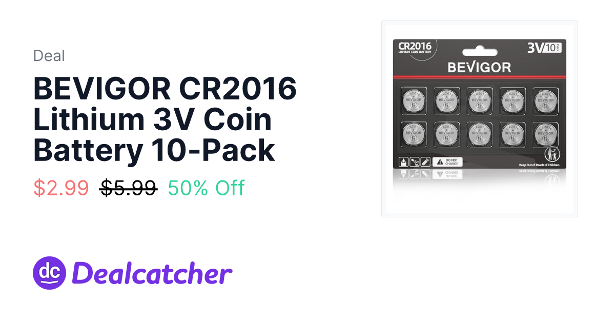 Amazon - BEVIGOR CR2016 Lithium 3V Coin Battery 10-Pack $2.99