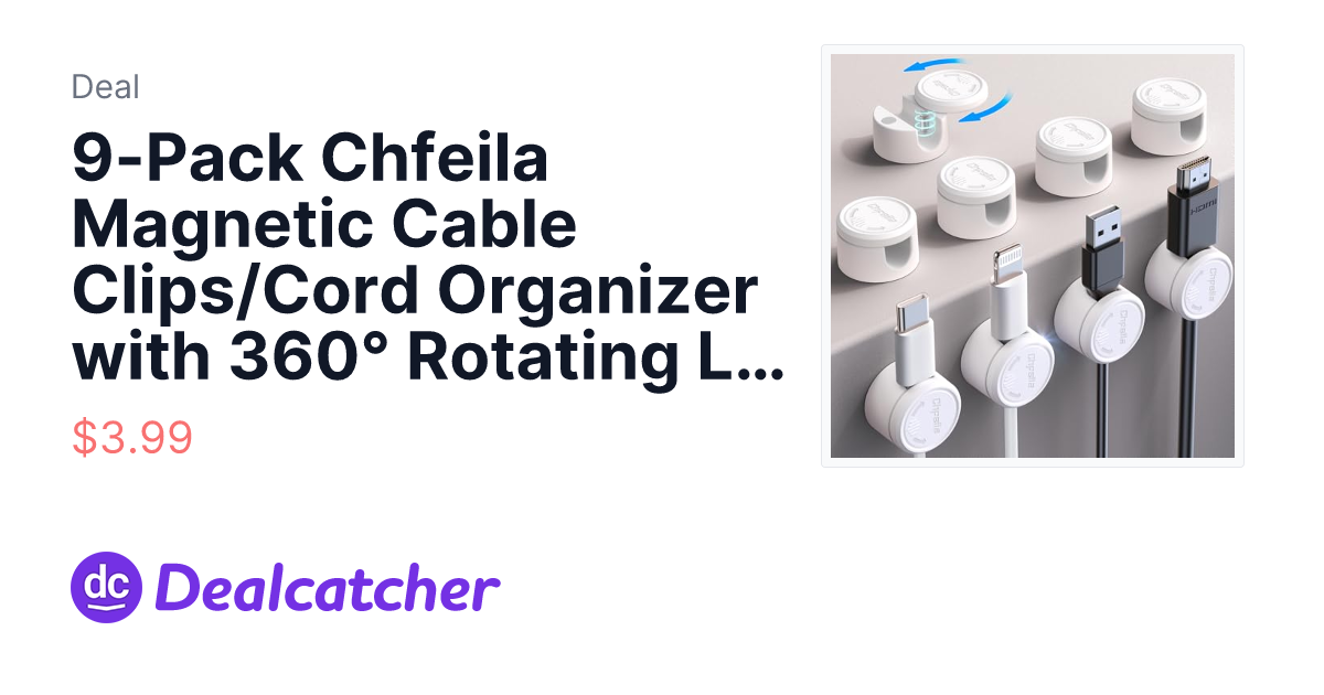Amazon - 9-Pack Chfeila Magnetic Cable Clips/Cord Organizer with 360° Rotating Lid $3.99