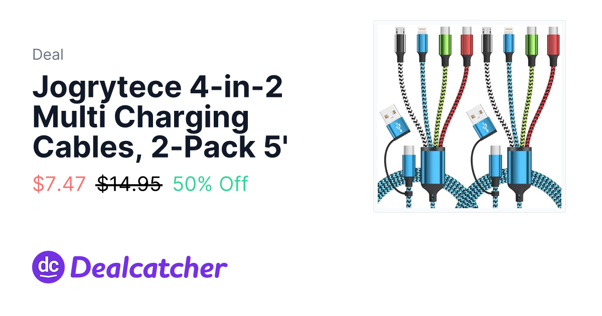 Amazon - Jogrytece 4-in-2 Multi Charging Cables, 2-Pack 5' $7.47