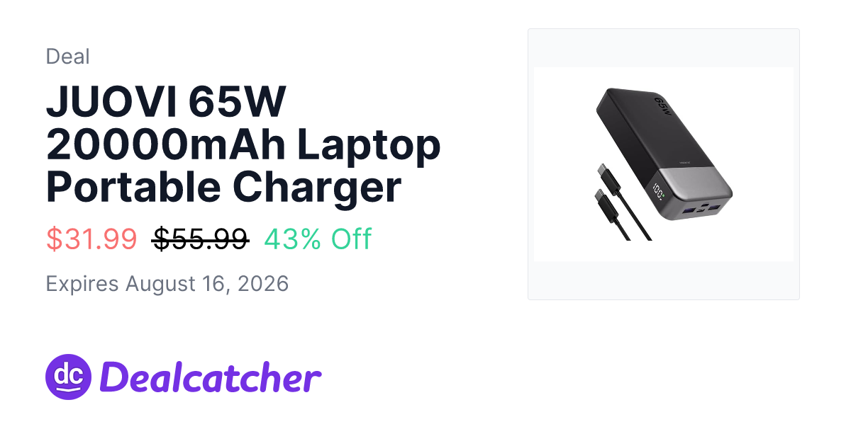 Woot - JUOVI 65W 20000mAh Laptop Portable Charger $31.99
