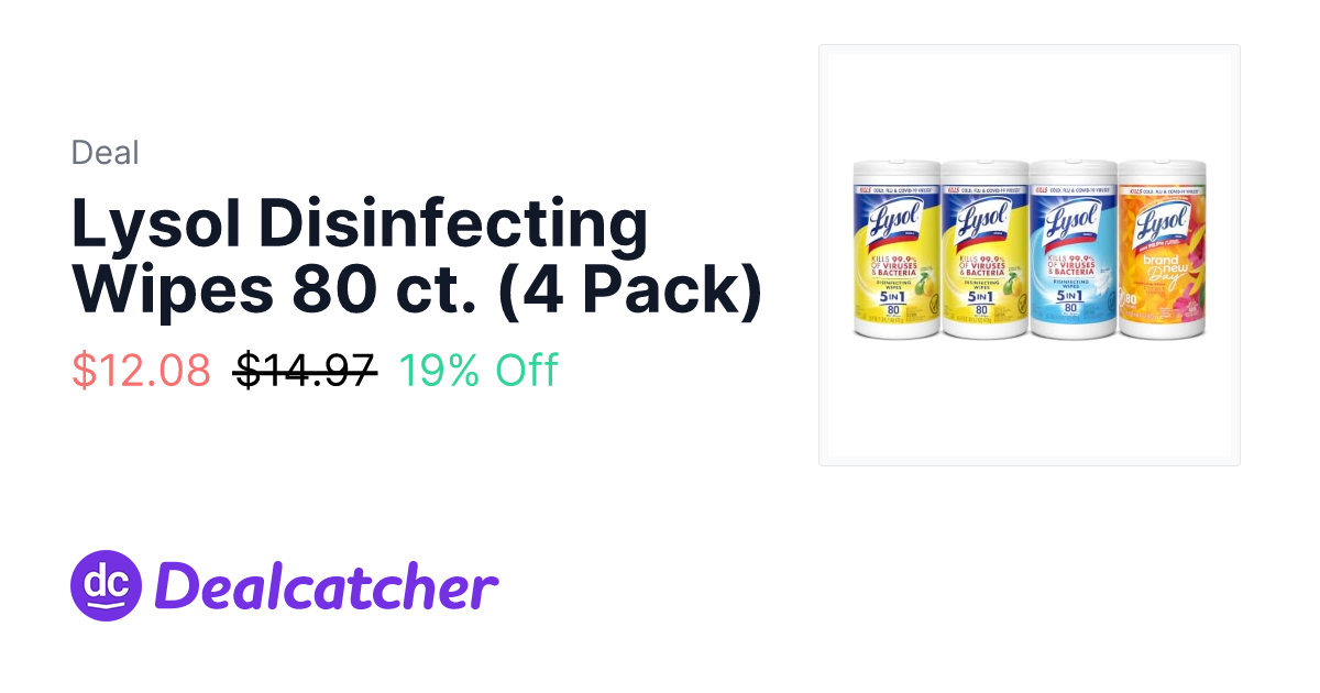 Amazon - Lysol Disinfecting Wipes 80 ct. (4 Pack) $12.08