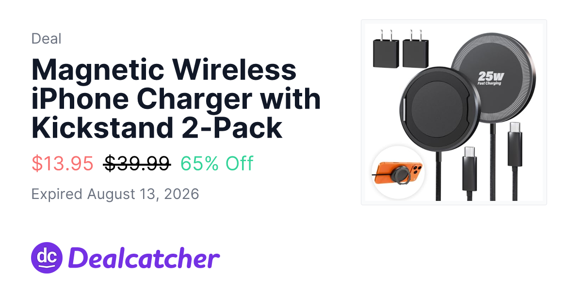 Amazon - Magnetic Wireless iPhone Charger with Kickstand 2-Pack $13.95