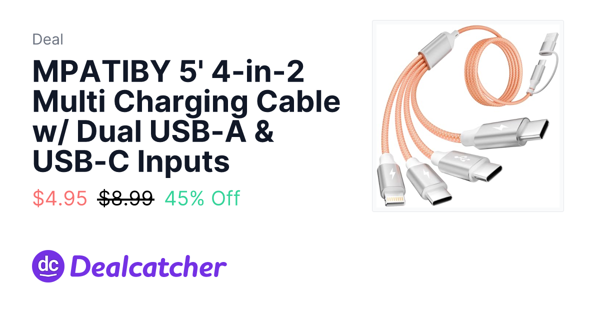 Amazon - MPATIBY 5' 4-in-2 Multi Charging Cable w/ Dual USB-A & USB-C Inputs $4.95