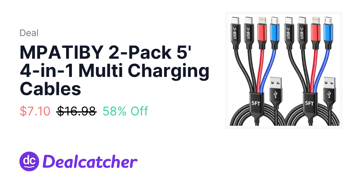 Amazon - MPATIBY 2-Pack 5' 4-in-1 Multi Charging Cables $7.10