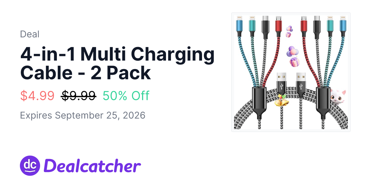 Amazon - 4-in-1 Multi Charging Cable - 2 Pack $4.99