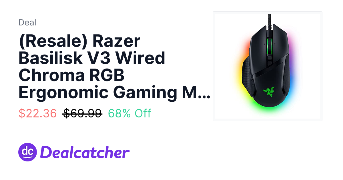 Amazon - (Resale) Razer Basilisk V3 Wired Chroma RGB Ergonomic Gaming Mouse (Used - Like New) $22.36