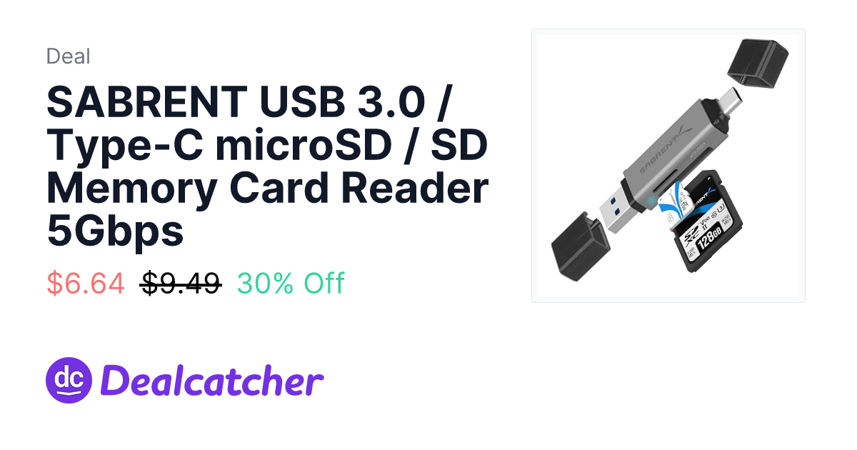 Amazon - SABRENT USB 3.0 / Type-C microSD / SD Memory Card Reader 5Gbps $6.64