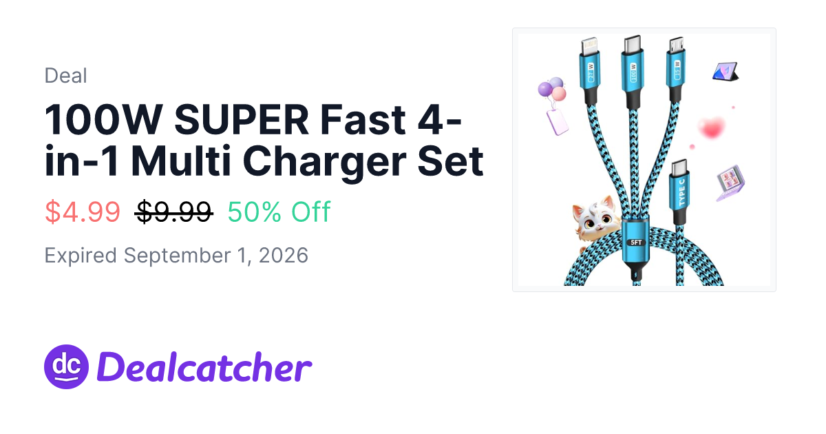 Amazon - 100W SUPER Fast 4-in-1 Multi Charger Set $4.99