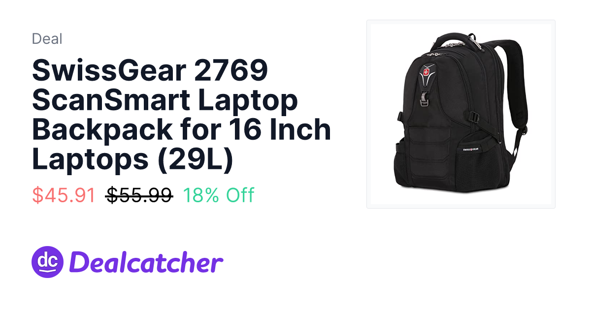 Amazon - SwissGear 2769 ScanSmart Laptop Backpack for 16 Inch Laptops (29L) $45.91
