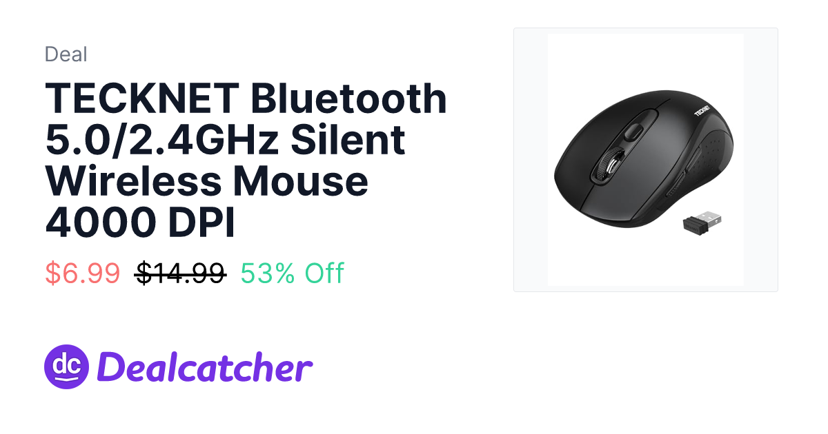 Amazon - TECKNET Bluetooth 5.0/2.4GHz Silent Wireless Mouse 4000 DPI $6.99