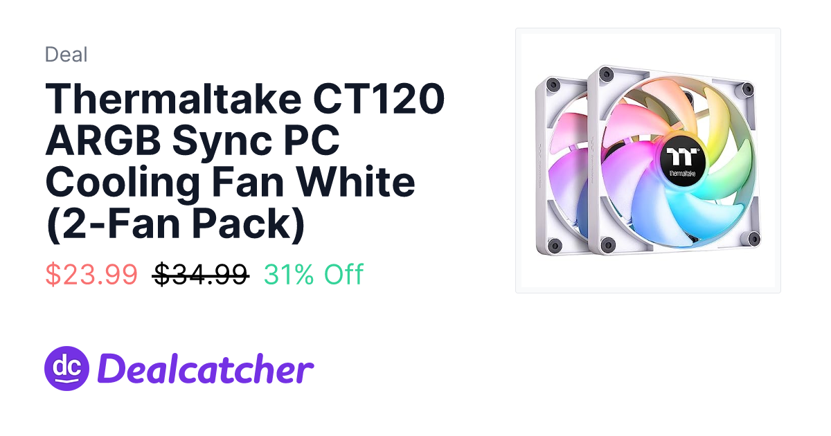 Amazon - Thermaltake CT120 ARGB Sync PC Cooling Fan White (2-Fan Pack) $23.99