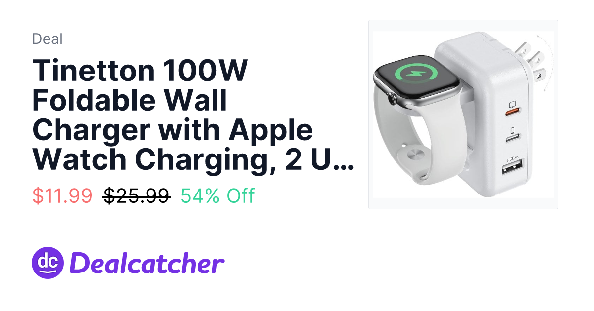 Tinetton 100W Foldable Wall Charger with Apple Watch Charging, 2 USB-C ...