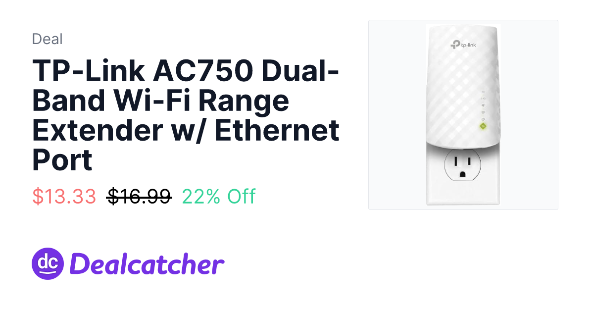 Amazon - TP-Link AC750 Dual-Band Wi-Fi Range Extender w/ Ethernet Port $13.33