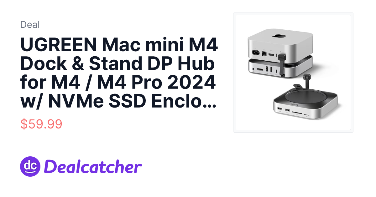 Amazon - UGREEN Mac mini M4 Dock & Stand DP Hub for M4 / M4 Pro 2024 w/ NVMe SSD Enclosure $59.99