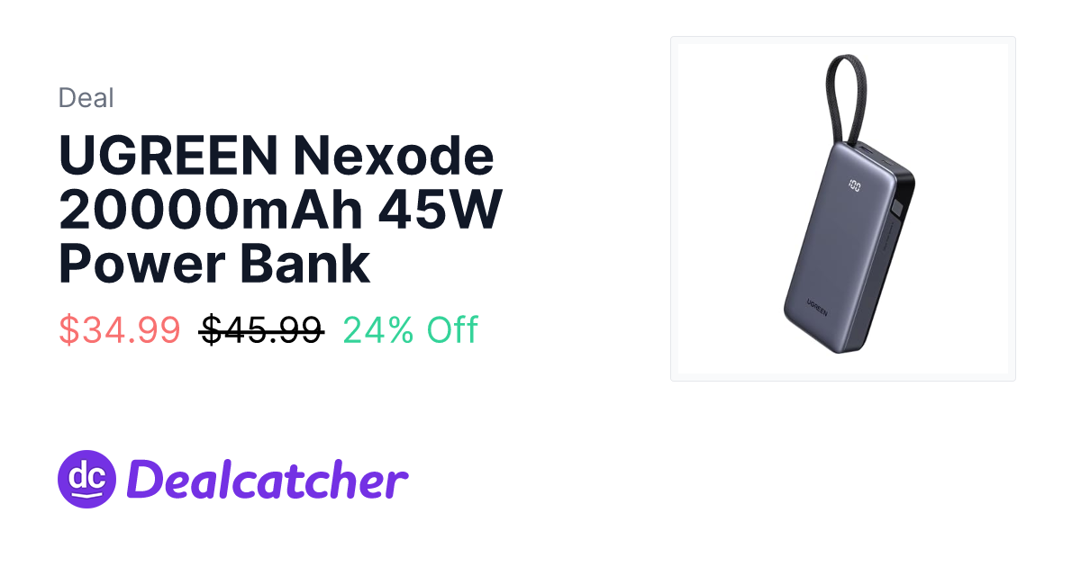 Amazon - UGREEN Nexode 20000mAh 45W Power Bank $34.99