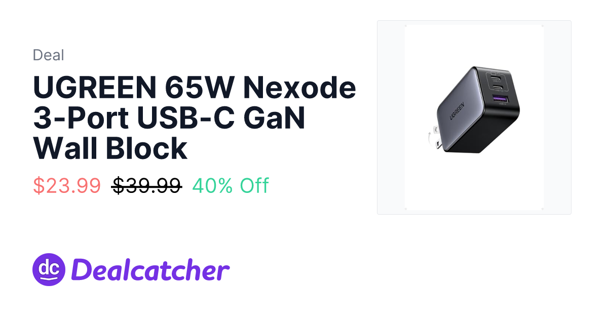 Amazon - UGREEN 65W Nexode 3-Port USB-C GaN Wall Block $23.99