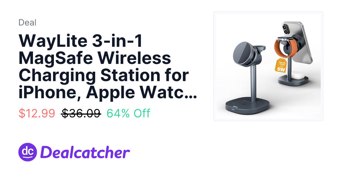 Amazon - WayLite 3-in-1 MagSafe Wireless Charging Station for iPhone, Apple Watch & AirPods (Gray) $12.99