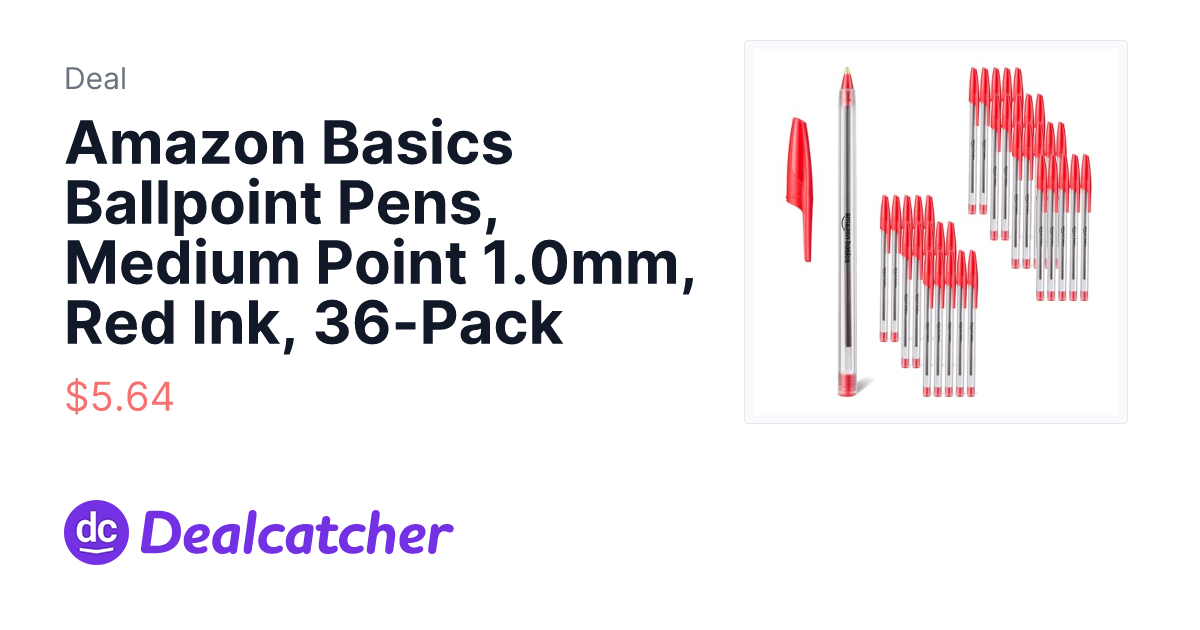 Amazon - Amazon Basics Ballpoint Pens, Medium Point 1.0mm, Red Ink, 36-Pack $5.64