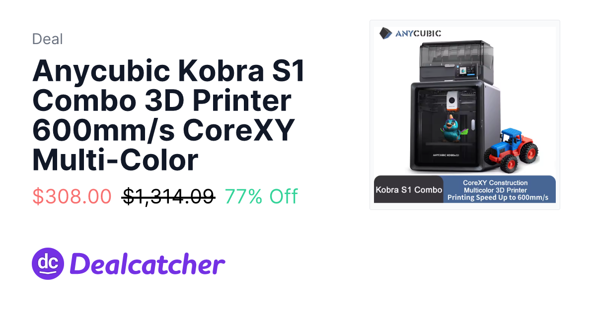 AliExpress - Anycubic Kobra S1 Combo 3D Printer 600mm/s CoreXY Multi-Color $308.00