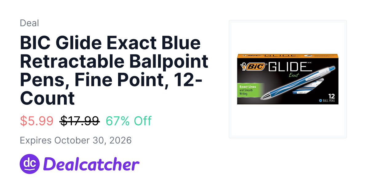 BIC Glide Exact Blue Retractable Ballpoint Pens, Fine Point, 12-Count ...