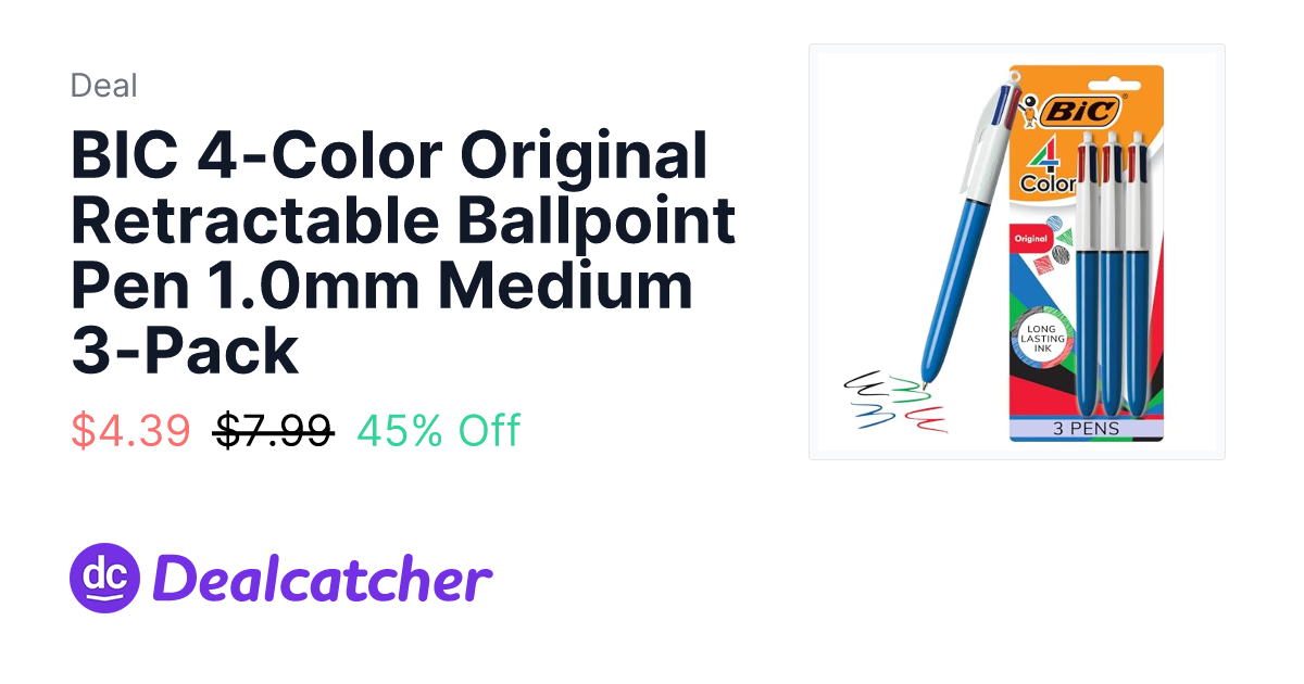 Amazon - BIC 4-Color Original Retractable Ballpoint Pen 1.0mm Medium 3-Pack $4.39