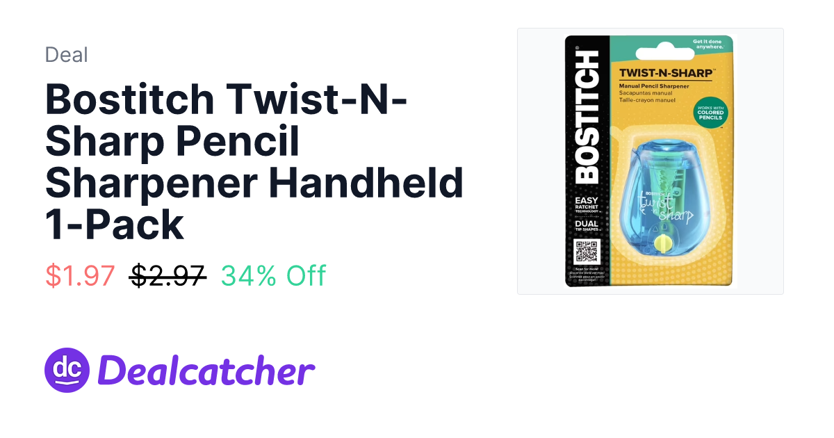 Walmart - Bostitch Twist-N-Sharp Pencil Sharpener Handheld 1-Pack $1.97