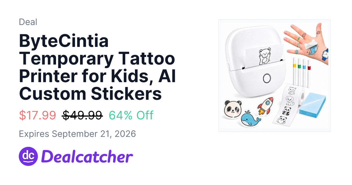 Amazon - ByteCintia Temporary Tattoo Printer for Kids, AI Custom Stickers $17.99