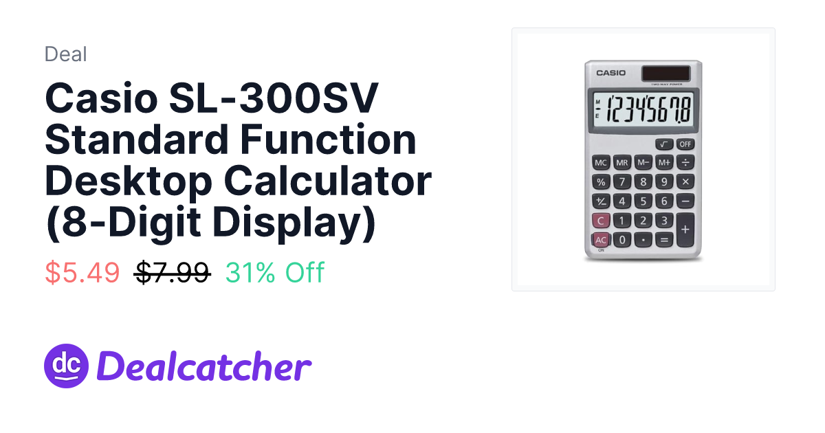 Amazon - Casio SL-300SV Standard Function Desktop Calculator (8-Digit Display) $5.49