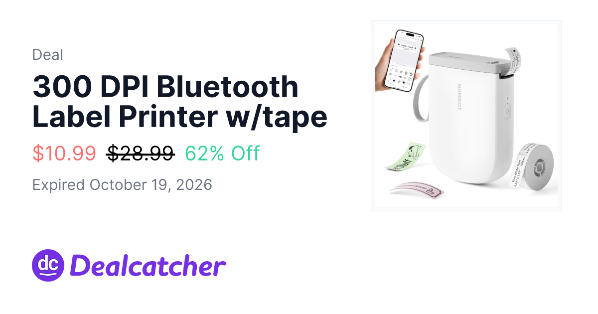 Amazon - 300 DPI Bluetooth Label Printer w/tape $10.99