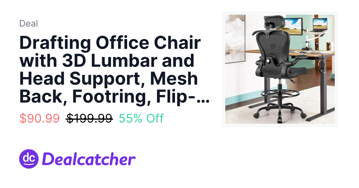 Drafting Office Chair with 3D Lumbar and Head Support, Mesh Back ...