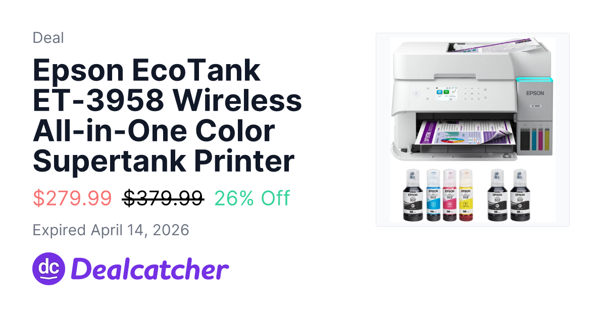 Epson EcoTank ET-3958 Wireless All-in-One Color Supertank Printer - $279.99