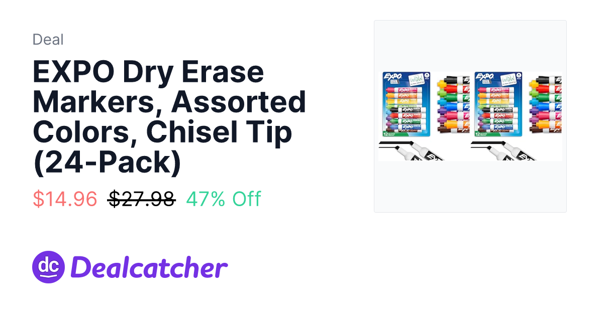 Amazon - EXPO Dry Erase Markers, Assorted Colors, Chisel Tip (24-Pack) $14.96