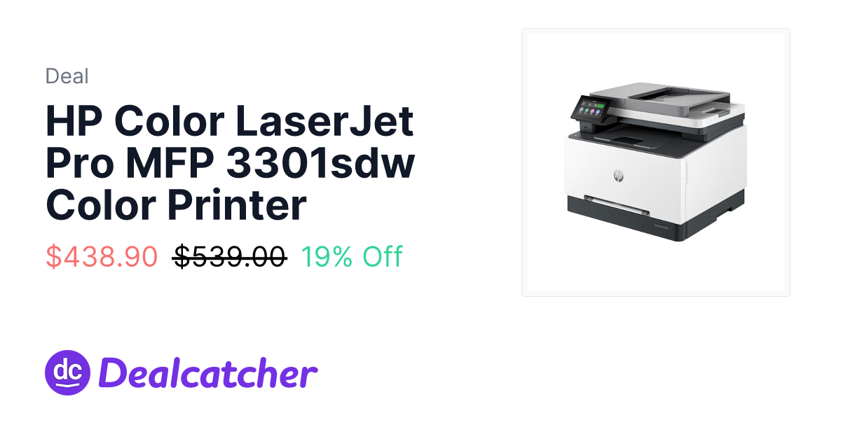 Amazon - HP Color LaserJet Pro MFP 3301sdw Color Printer $438.90
