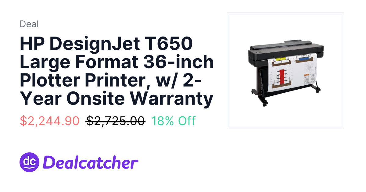 Amazon - HP DesignJet T650 Large Format 36-inch Plotter Printer, w/ 2-Year Onsite Warranty $2,244.90