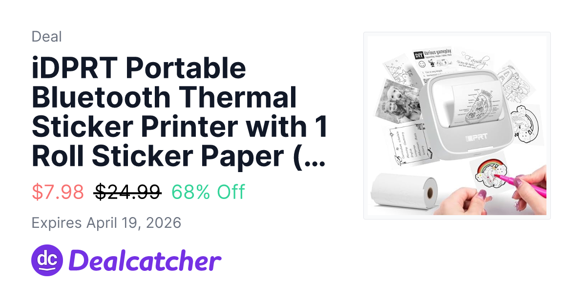 iDPRT Portable Bluetooth Thermal Sticker Printer with 1 Roll Sticker ...