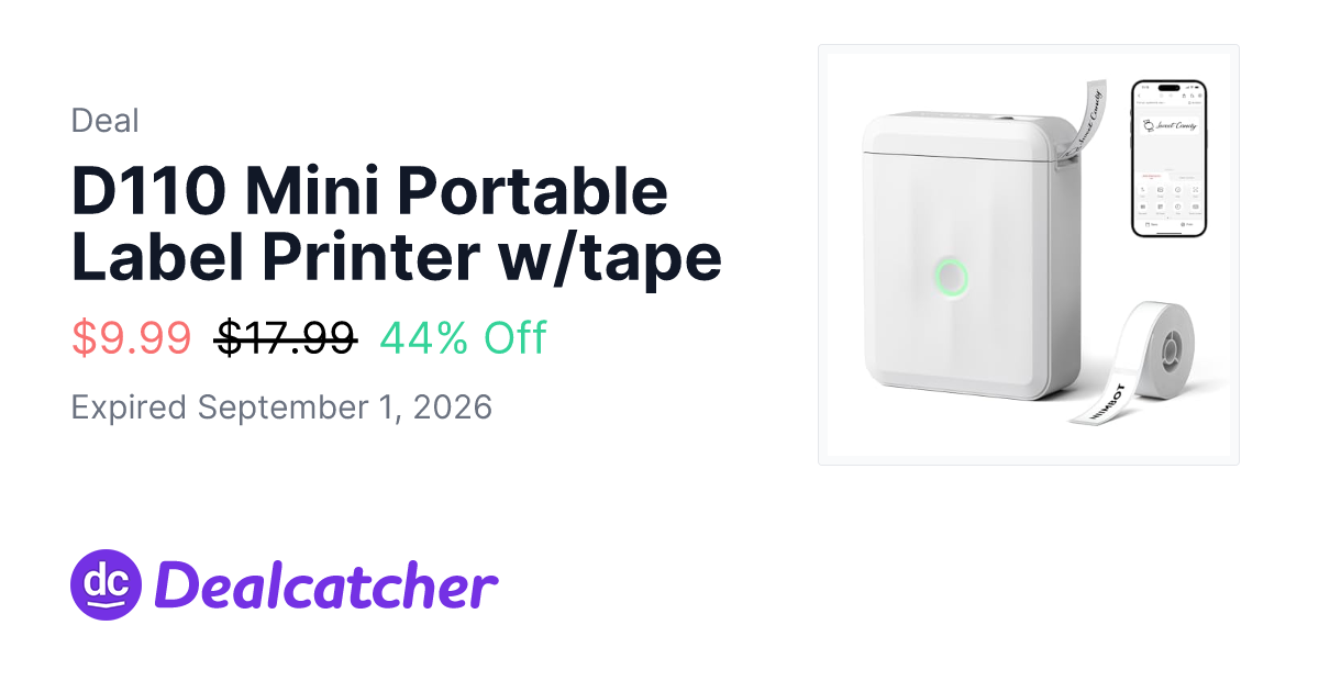 Amazon - D110 Mini Portable Label Printer w/tape $9.99