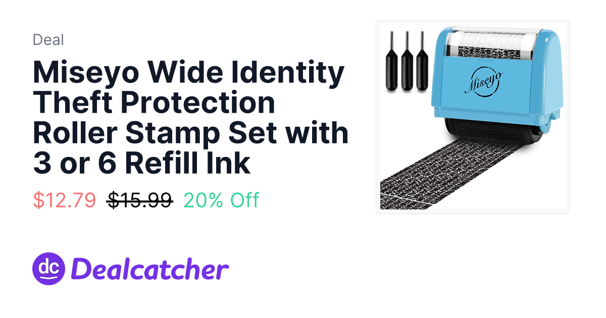 Amazon - Miseyo Wide Identity Theft Protection Roller Stamp Set with 3 or 6 Refill Ink $12.79
