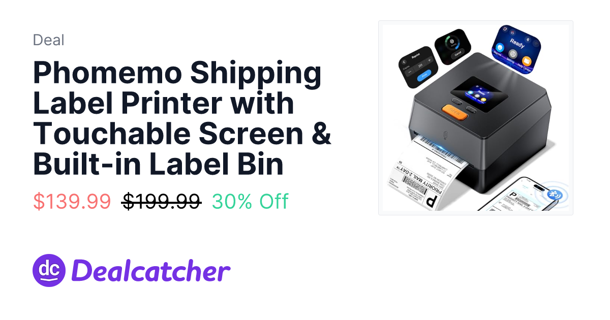 Amazon - Phomemo Shipping Label Printer with Touchable Screen & Built-in Label Bin $169.98