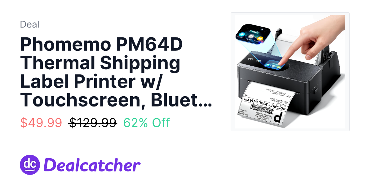 Amazon - Phomemo PM64D Thermal Shipping Label Printer w/ Touchscreen, Bluetooth & USB $49.99