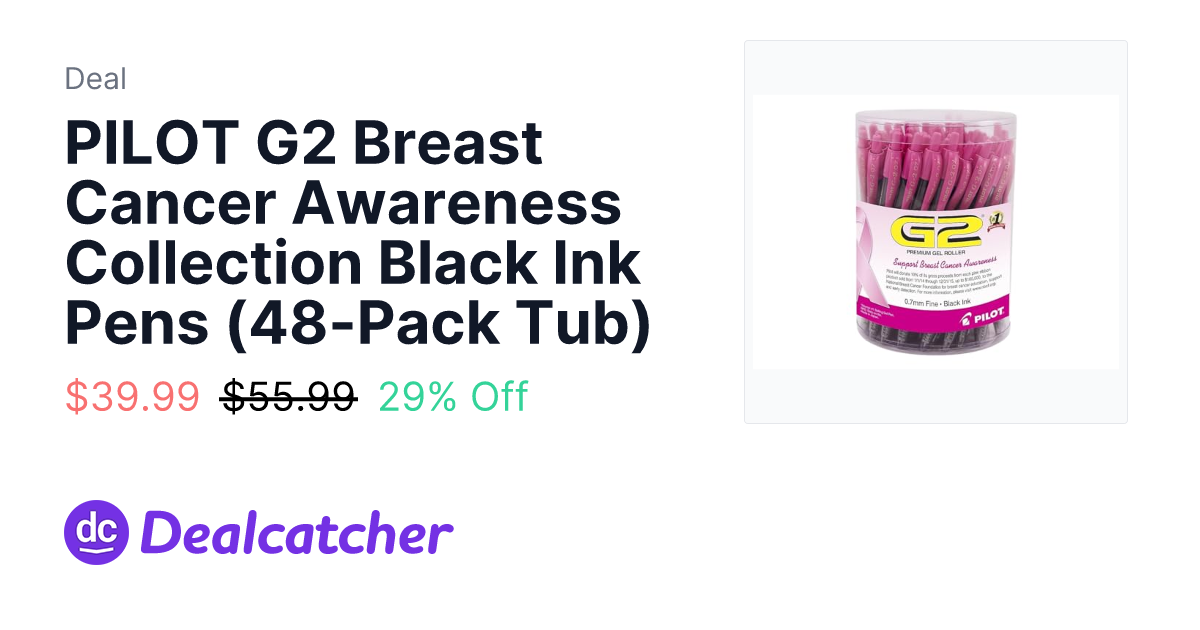 Amazon - PILOT G2 Breast Cancer Awareness Collection Black Ink Pens (48-Pack Tub) $39.99