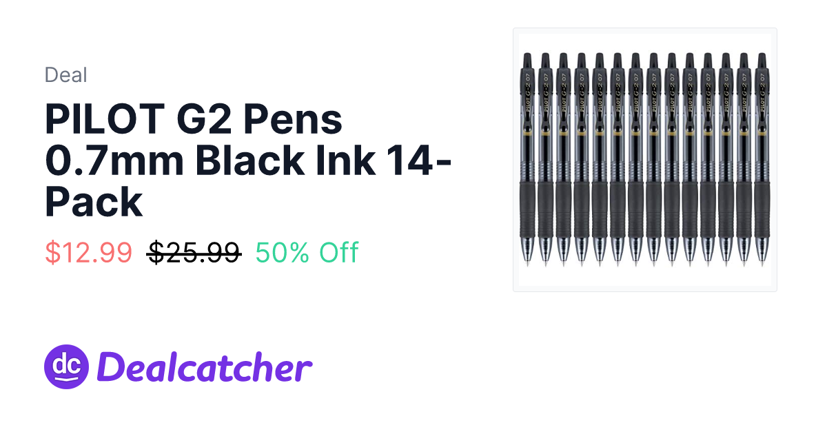 Amazon - PILOT G2 Pens 0.7mm Black Ink 14-Pack $12.99
