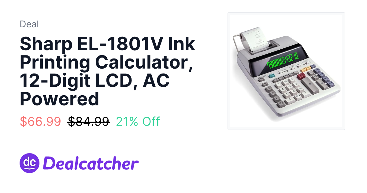 Amazon - Sharp EL-1801V Ink Printing Calculator, 12-Digit LCD, AC Powered $66.99