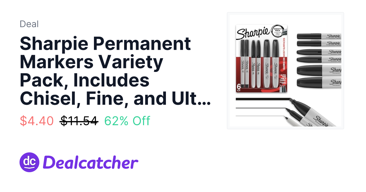 Amazon - Sharpie Permanent Markers Variety Pack, Includes Chisel, Fine, and Ultra-Fine Tips, Black, 6 Count $4.40