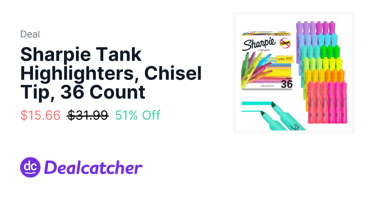 Amazon - Sharpie Tank Highlighters, Chisel Tip, 36 Count $15.66