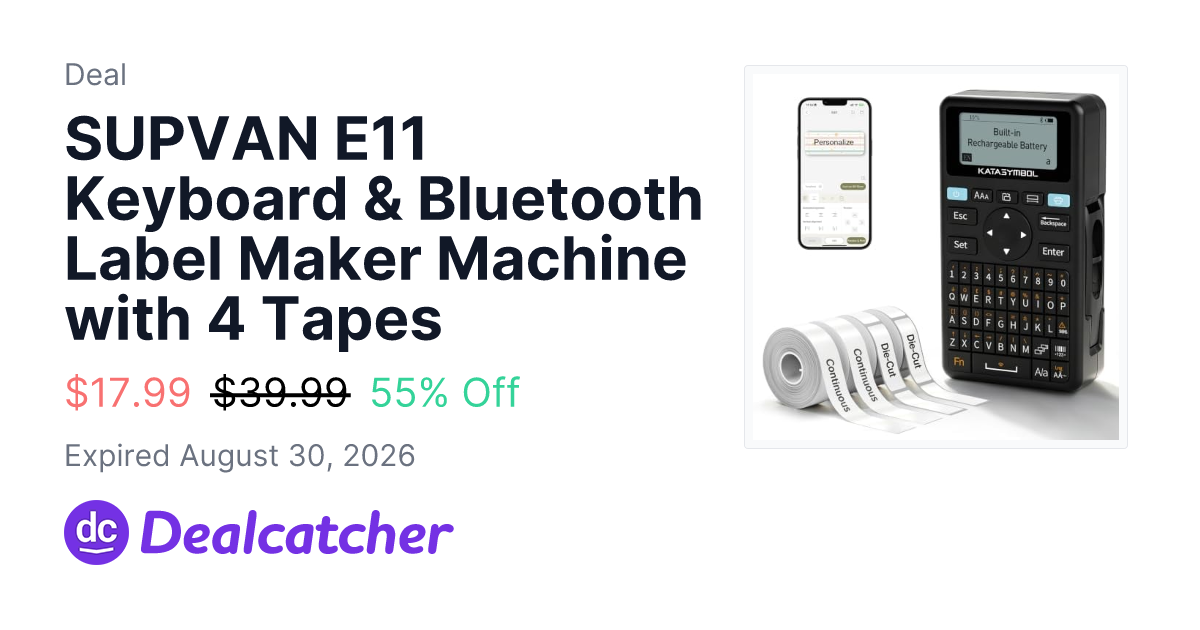 Amazon - SUPVAN E11 Keyboard & Bluetooth Label Maker Machine with 4 Tapes $17.99