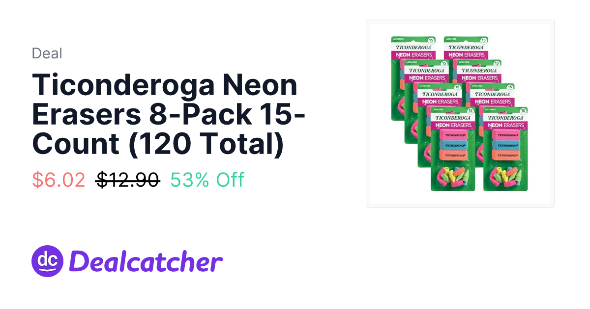 Amazon - Ticonderoga Neon Erasers 8-Pack 15-Count (120 Total) $6.02