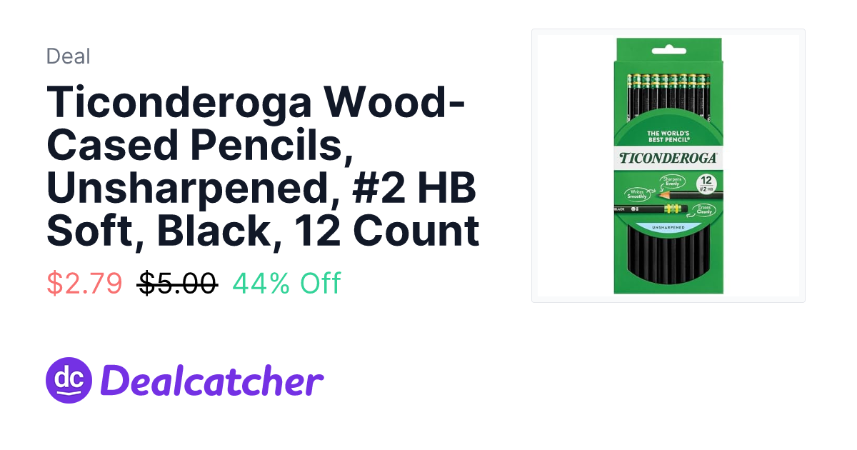 Amazon - Ticonderoga Wood-Cased Pencils, Unsharpened, #2 HB Soft, Black, 12 Count $2.79
