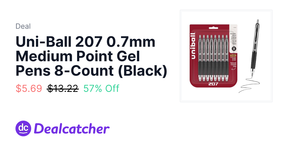 Amazon - Uni-Ball 207 0.7mm Medium Point Gel Pens 8-Count (Black) $5.69