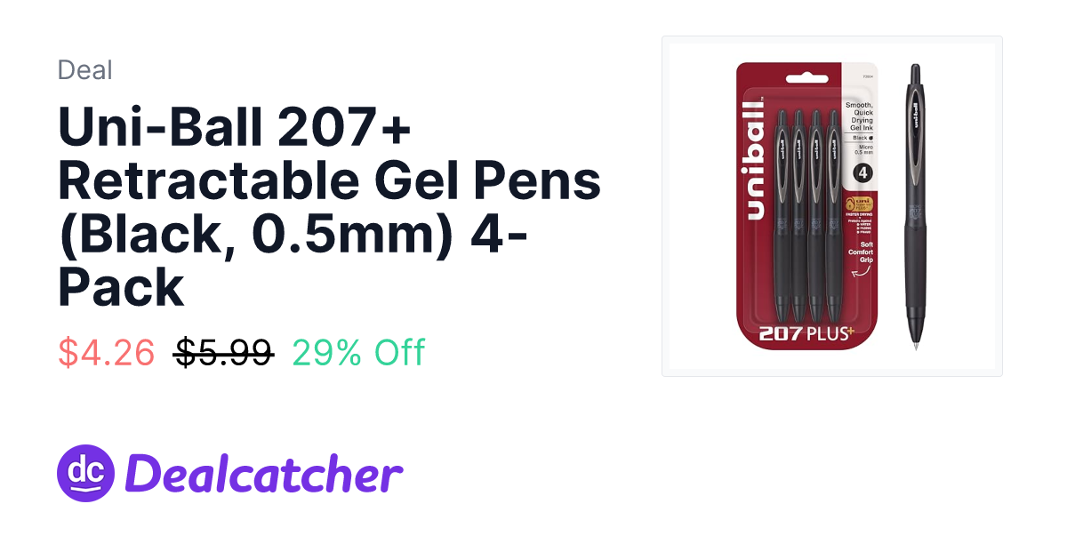 Amazon - Uni-Ball 207+ Retractable Gel Pens (Black, 0.5mm) 4-Pack $4.26